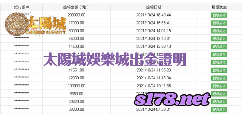 太陽城娛樂城玩家出金圖，誠信公平業界之最